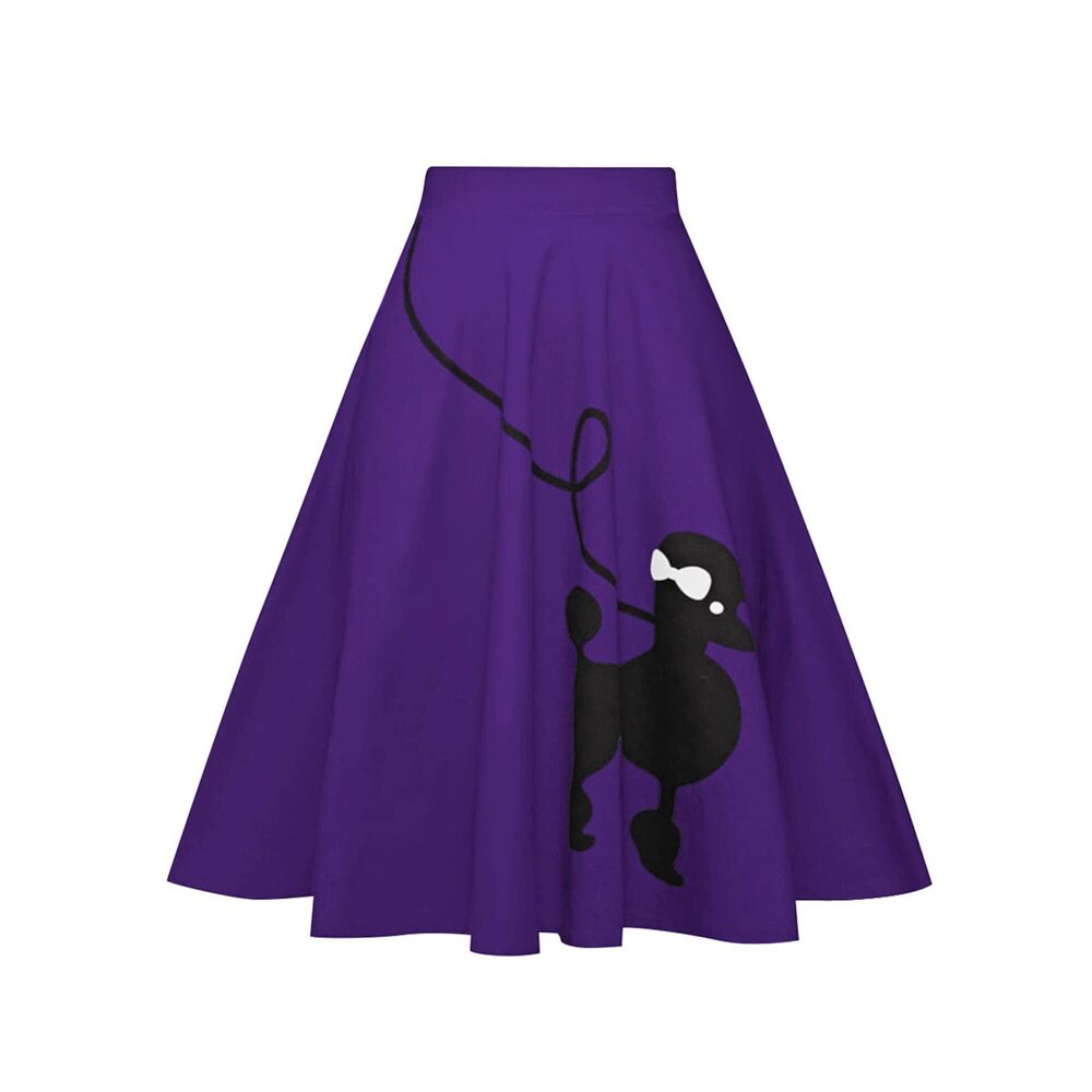 1457 Poodle Skirt 50s Vintage Pleated A-line Zipper Skirts Purple XL